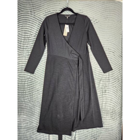 Banana Republic Wrap Dress Long Sleeve Knee Length Size S Petite Stretchy Black - Picture 1 of 14